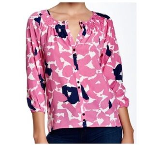 YUMI KIM Bold Floral 3/4 Sleeve Button Front Blouse EUC Size Medium